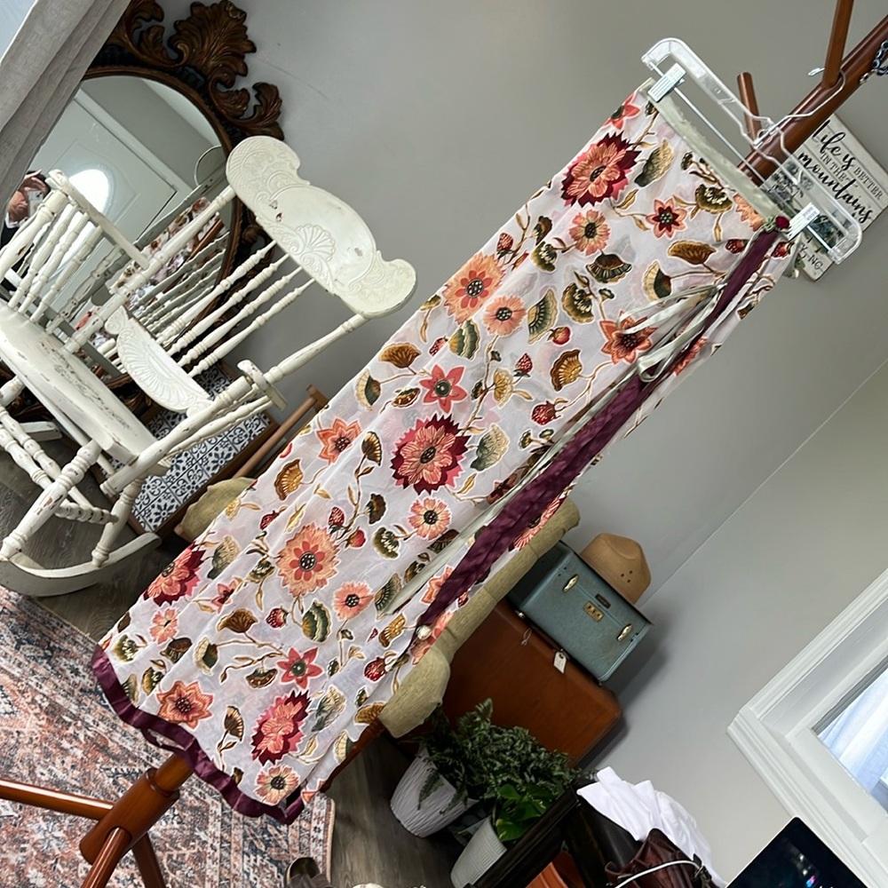 Handmade open skirt, beautiful roses details & light green/wind red silk ribbons
